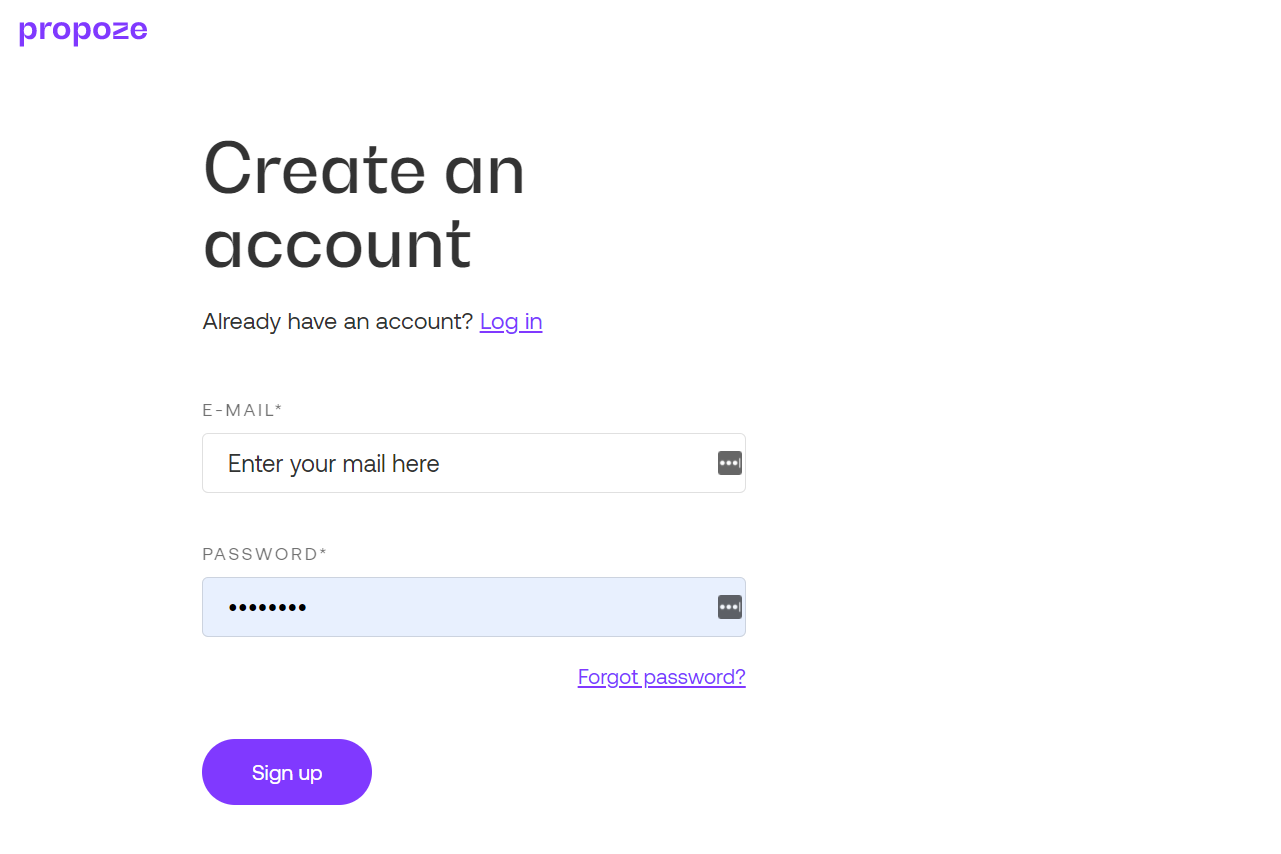Create an account in Propoze