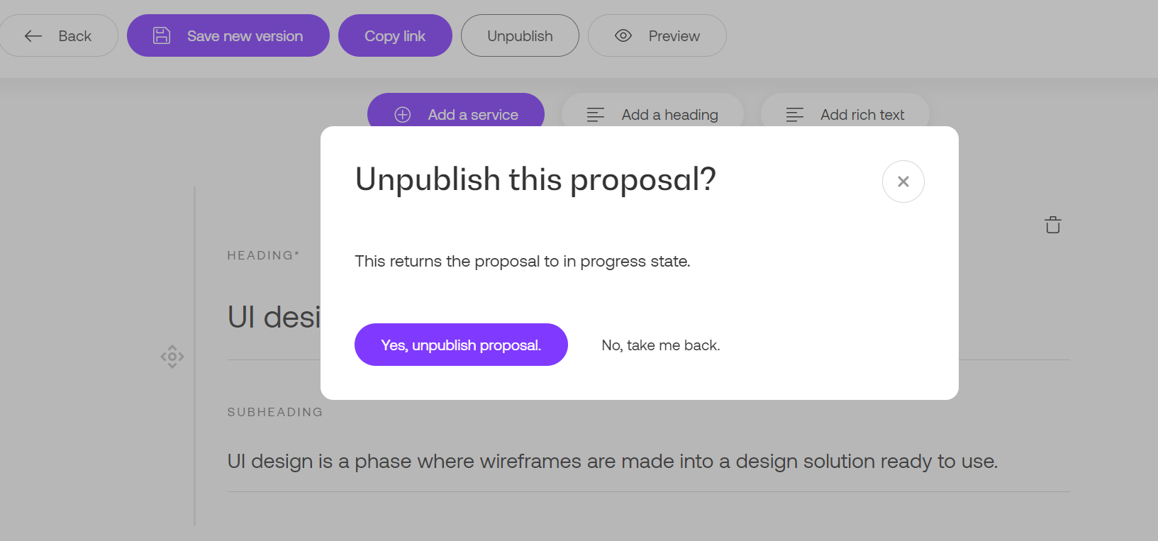 Unpublish proposal in Propoze