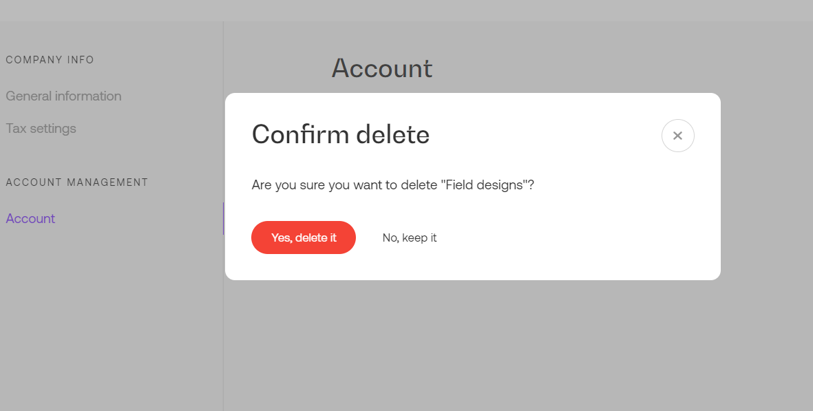 Delete confirmation modal in Propoze 