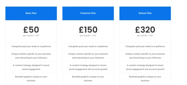 Example of a tiered pricing monthly retainer fees